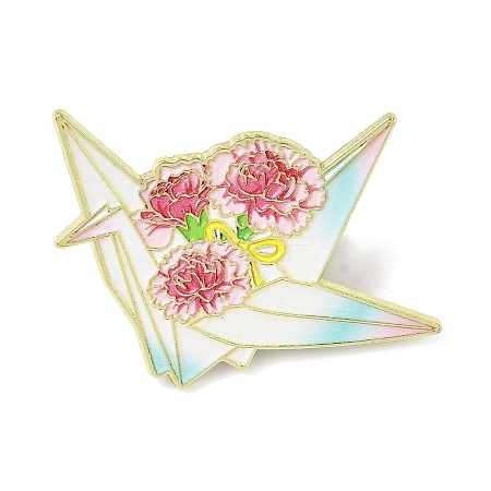 Paper Crane & Flower Alloy Enamel Pin Backs for Clothes for Women JEWB-F043-02D-1