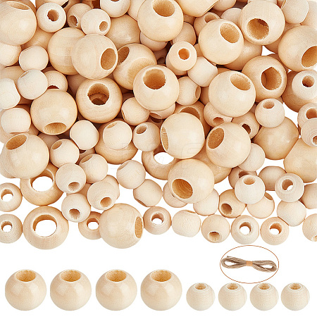 250Pcs 2 Styles Undyed Oil Coated Wooden Beads WOOD-PA0001-54-1