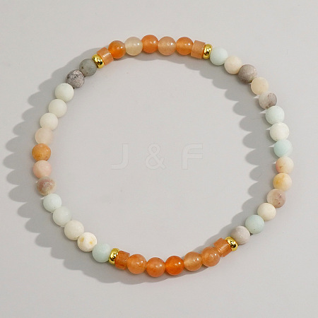 Bohemian Natural Flower Amazonite & Carnelian Beaded Stretch Bracelets JK6099-5-1