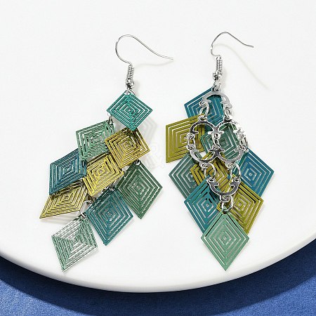 430 Stainless Steel Rhombus Dangle Earrings EJEW-A137-01P-01-1