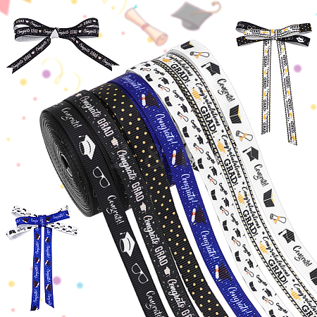 7 Roll 7 Colors Congrats Theme Polyester Printed Grosgrain Ribbon OCOR-PH0004-39-1