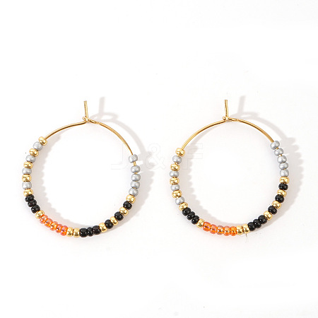 Bohemian Style Handmade Glass Seed Beads Hoop Earrings HV2555-3-1