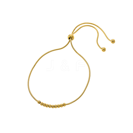 304 Stainless Steel Round Beaded Round Snake Chains Slider Bracelet for Women BJEW-A26-03-24-1-1