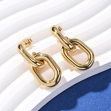 304 Stainless Steel Oval Dangle Stud Earrings X-EJEW-L304-04G-1