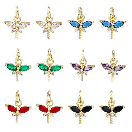 DICOSMETIC 12PCS 6Colors Brass Micro Pave Cubic Zirconia Charms KK-DC0003-73-1