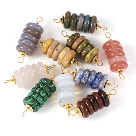 10Pcs 10 Styles Mixed Gemstone Copper Wire Wrapped Disc Connector Charms FIND-TA0003-69-1