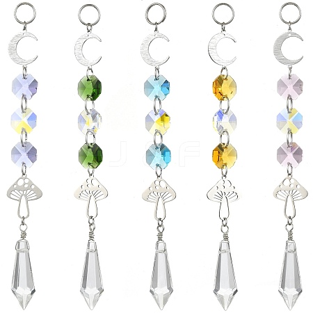 Glass Octagonal Bead Hanging Suncatchers HJEW-JM02217-1