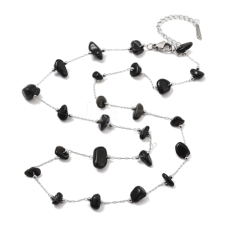 Natural Obsidian Nuggets Link Chain Necklaces NJEW-H041-06P-04-1