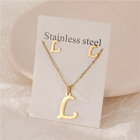 Stainless Steel Letter Pendant Necklaces & Stud Earrings Sets WG3FD2C-12-1