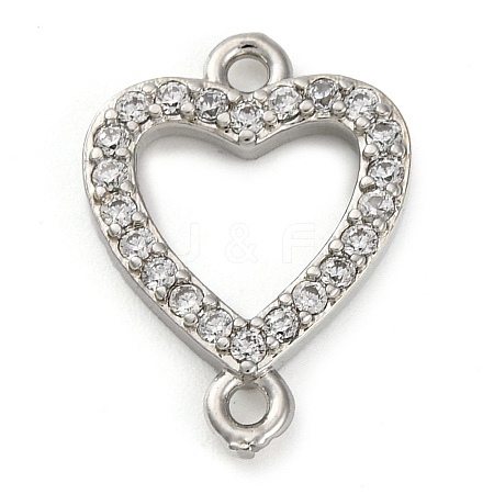 Brass Micro Pave Clear Cubic Zirconia Heart Links Connector Charms KK-A230-03A-P-1