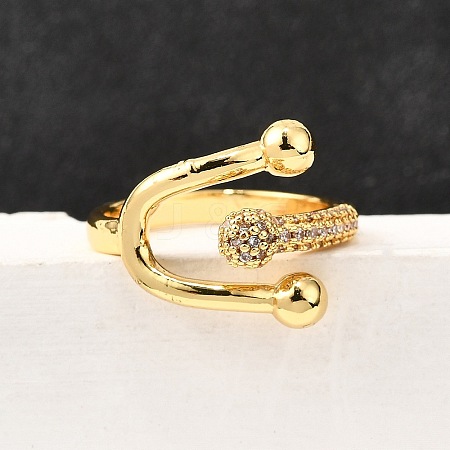 Brass Micro Pave Cubic Zirconia Cuff Rings LS-RJEW-D308-03G-D-1
