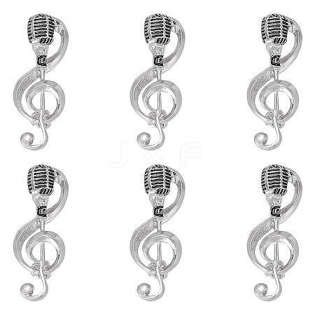 6Pcs Microphone Alloy Lapel Pins for Backpack Clothes JEWB-ME0001-15P-1