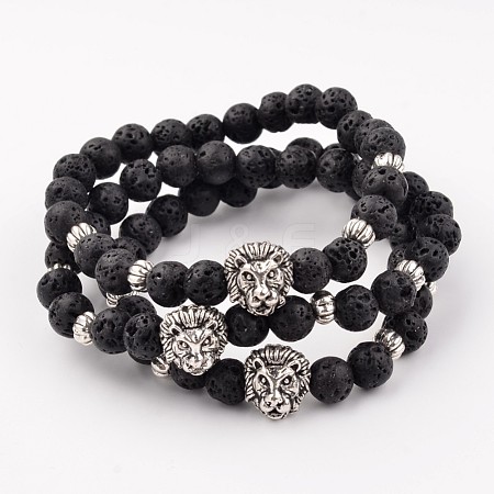 Lava Rock Beaded Stretch Bracelets BJEW-L600-02-1