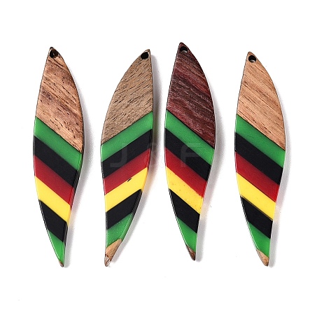 Jamaican Colour Epoxy Resin & Walnut Wood Pendants RESI-N039-122E-1