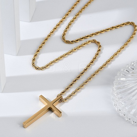Religion Cross 304 Stainless Steel Pendant Rope Chain Necklaces NJEW-L157-09G-1