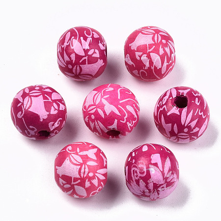 Printed Natural Wooden Beads WOOD-R270-11F-1
