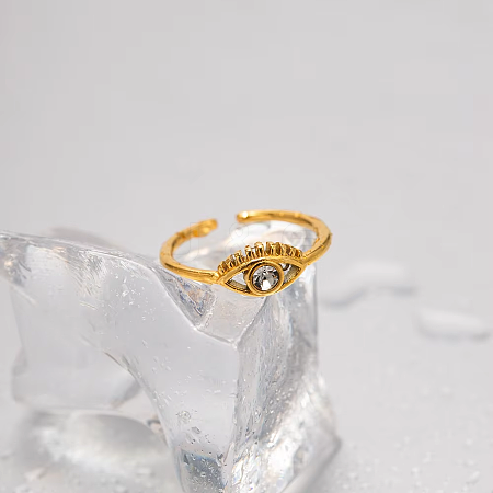 Adjustable 304 Stainless Steel with Cubic Zirconia Cuff Open Rings for Women DT5559-1