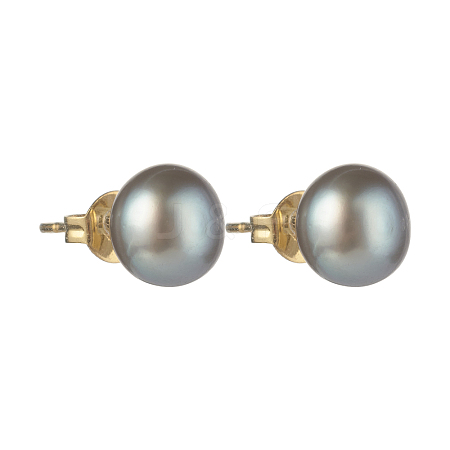 Natural Pearl Rondelle Stud Earrings EJEW-JE04585-02-1