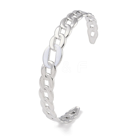 304 Stainless Steel White Enamel Twisted Chain Open Cuff Bangles for Women BJEW-C071-17P-1