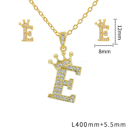 Brass Micro Pave Clear Cubic Zirconia Pendant Necklaces & Stud Earrings Sets FS-WG8C370-05-1