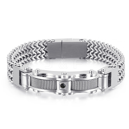 304 Stainless Steel Pave Cubic Zirconia Wheat Chain Bracelets for Men's FS-WGC4B47-06-1