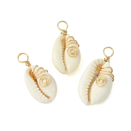 Natural Cowrie Shell Pendants PALLOY-JF02796-01-1