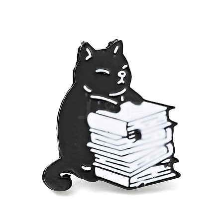 Cat with Book Enamel Pin JEWB-G014-A03-A-1