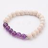 Natural Fossil and Amethyst Stretch Bracelets BJEW-JB02997-03-1