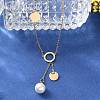 304 Stainless Steel Crystal Rhinestone Round Disc Pendant Necklaces NJEW-A045-03G-4