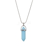 Bullet Shape Synthetic Luminous Stone Pendant Necklace with Brass Snake Chains NJEW-JN04601-3