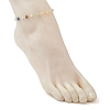 Colorful Cat Eye Heart & Plastic Pearl Beads Brass Link Chain Anklets AJEW-AN00729-2
