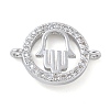 Rack Plating Brass Micro Pave Clear Cubic Zirconia Flat Round with Hamsa Hand Connector Charms KK-A234-039P-1