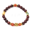 Natural Striped Agate & Wood Round Beads Stretch Bracelets for Men Women BJEW-JB12356-02-2
