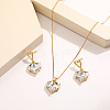 Heart Alloy Glass Pendant Necklace & Stud Dangle Earring FS-WG91246-08-1