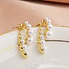 Brass ABC Plastic Imitation Pearl Round Dangle Stud Earrings EJEW-S270-05G-1