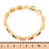 Square Brass Micro Pave Clear Cubic Zirconia and Glass Link Chain Bracelets BJEW-T025-04G-02-3
