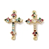 Rack Plating Brass Cubic Zirconia Religion Cross Connector Charm KK-C084-11C-G-1