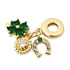 Saint Patrick's Day Brass Pave Green Cubic Zirconia European Dangle Charms X-KK-Z150-09G-2