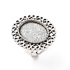 Vintage Adjustable Iron Flower Finger Ring Components Alloy Cabochon Bezel Settings PALLOY-O036-21AS-1