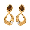 304 Stainless Steel Tiger Eye Stone Oval Dangle Stud Earrings EJEW-R027-02G-4