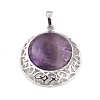 Natural Amethyst Pendants with Hollow Platinum Brass Findings G-P448-A18-P-2