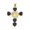 Rack Plating Brass Micro Pave Cubic Zirconia Heart Shape Virgin Mary Cross Pendant KK-S380-44A-G-1