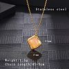 Natural Rose Quartz Rhombus Pendant Necklace with Brass Chains VW7781-1-5