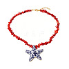 Summer Beach Alloy Enamel Starfish Pendant Resin Chip Beaded Necklaces for Women WGCAA00-01-1
