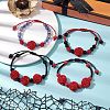 4Pcs 4 Styles Rose Flower Resin Nylon Thread Braided Bead Bracelet Sets BJEW-JB10880-2