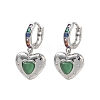 Brass Micro Pave Cubic Zirconia and Cat Eye Beads Heart Hoop Dangle Earrings KK-CBAD9DF-01P-3