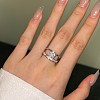 Rectangle Rhodium Plated 925 Sterling Silver Micro Pave Cubic Zirconia Finger Rings for Women RJEW-F168-07P-2