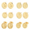 Religion Brass Stud Earrings EJEW-F405-23G-2