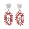 Cross Oval Glass Seed Bead Woven Stud Earrings EJEW-MZ00595-01-2