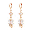 Flower Brass Micro Pave Cubic Zirconia Dangle Leverback Earrings EJEW-N058-13G-2